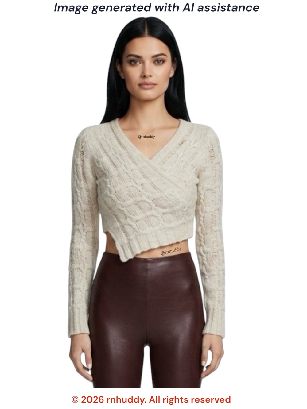 NWT Zara M cream distressed asymmetrical v-neck crop sweater
